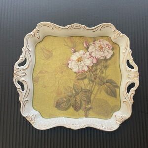 Imperial porcelain ceramic square floral serving dish gold accents